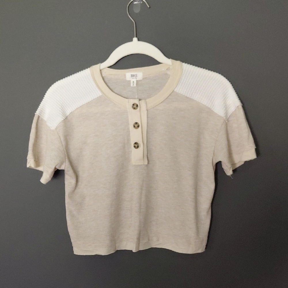 BKE Tan and White Waffle Henley